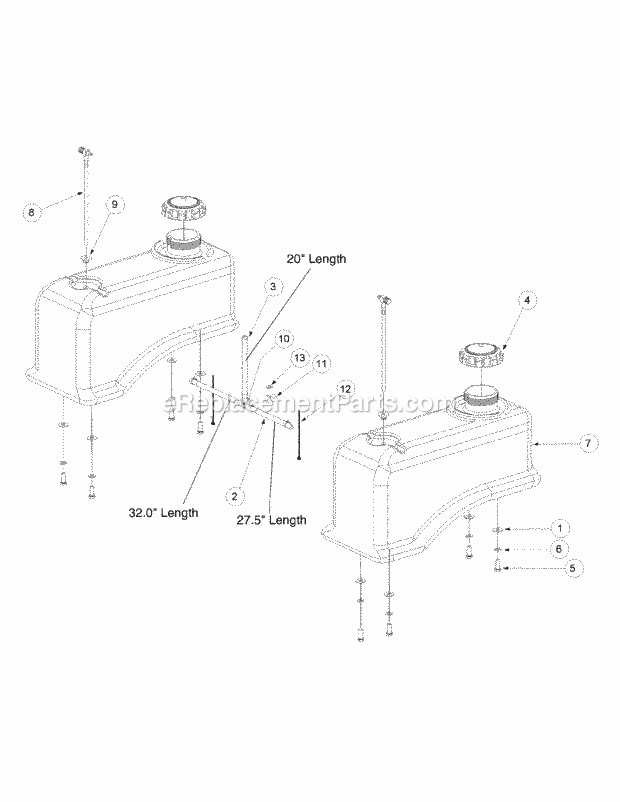 Fuel Tank Assembly Diagram and Parts List for M60-KW 53CB5D8X750 Cub Cadet Sprayer